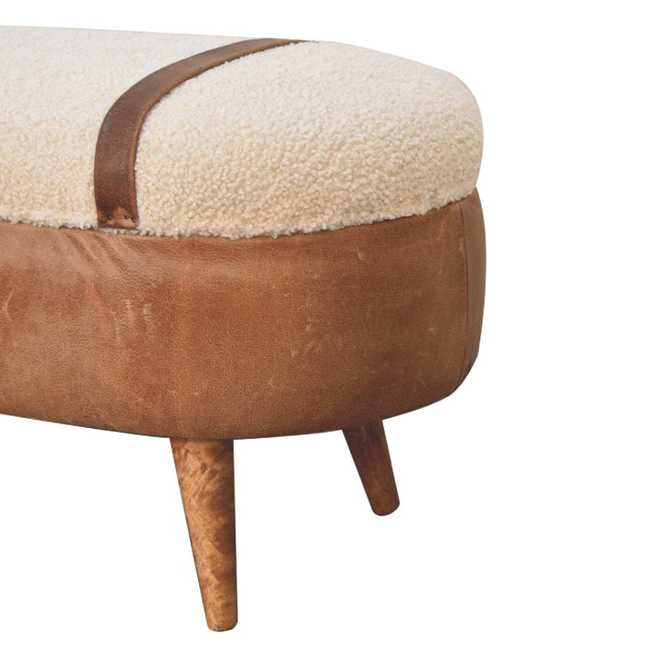 Nordic Tan Buffalo Boucle Bench - Solid Mango Wood Seating Furniture for Entryway - product view 4 showing handcrafted...