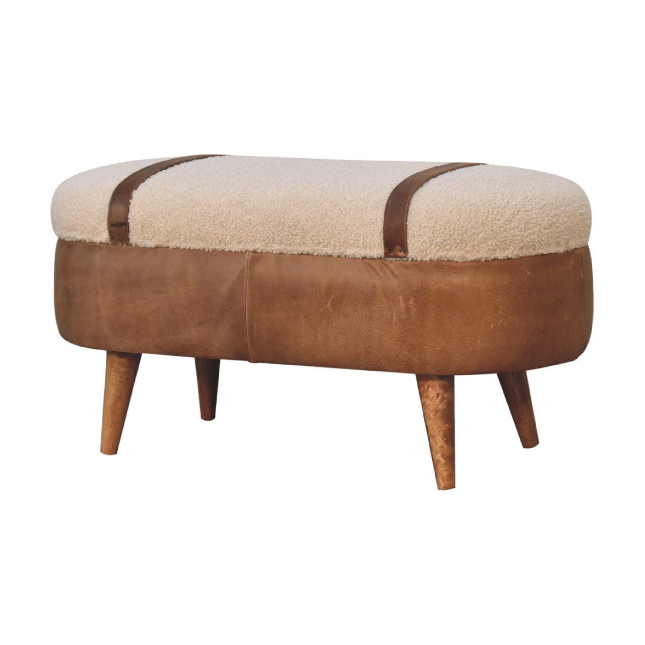 Nordic Tan Buffalo Boucle Bench - Solid Mango Wood Seating Furniture for Entryway - main view showing handcrafted solid...