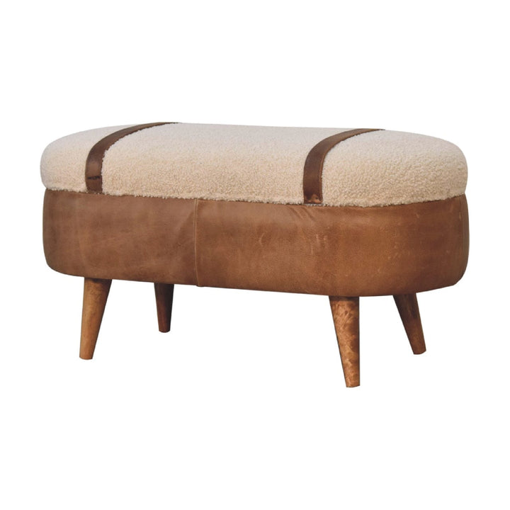 Nordic Tan Buffalo Boucle Bench - Solid Mango Wood Seating Furniture for Entryway - main view showing handcrafted solid...