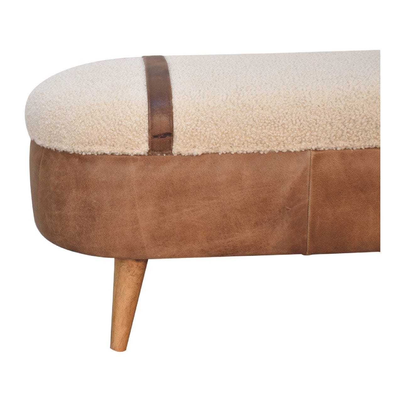 Nordic Tan Buffalo Boucle Bench - Solid Mango Wood Seating Furniture for Entryway - product view 3 showing handcrafted...