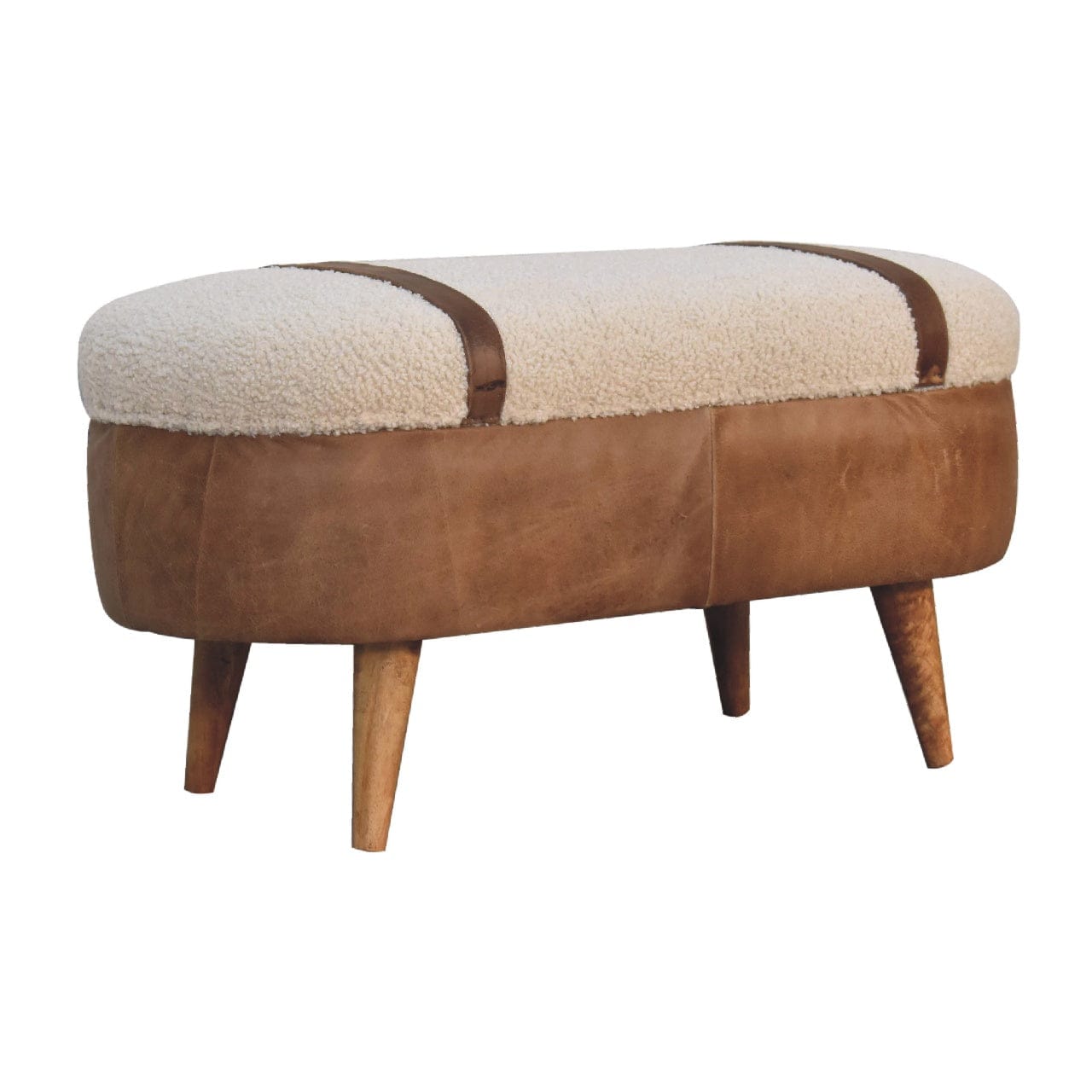 Nordic Tan Buffalo Boucle Bench - Solid Mango Wood Seating Furniture for Entryway - product view 2 showing handcrafted...