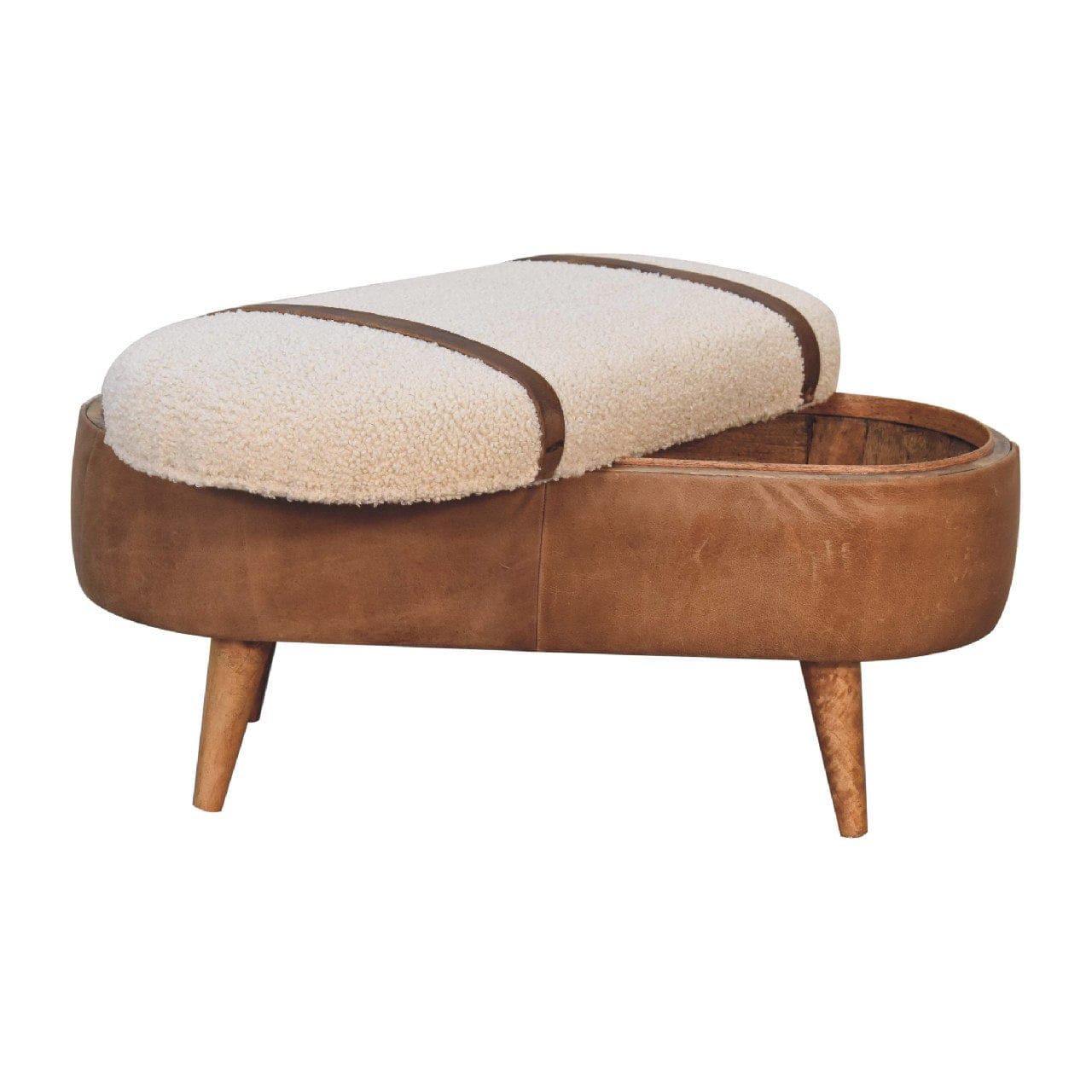 Nordic Tan Buffalo Boucle Bench - Solid Mango Wood Seating Furniture for Entryway - product view 7 showing handcrafted...