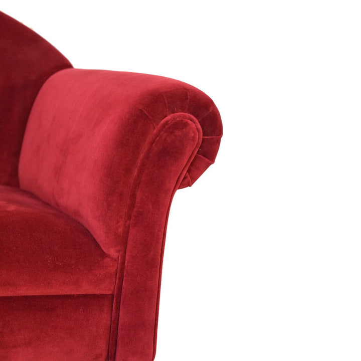 Nordic Wine Velvet Style Armchair - Solid Mango Wood Accent Chair for Living Room - product view 4 showing handcrafted...