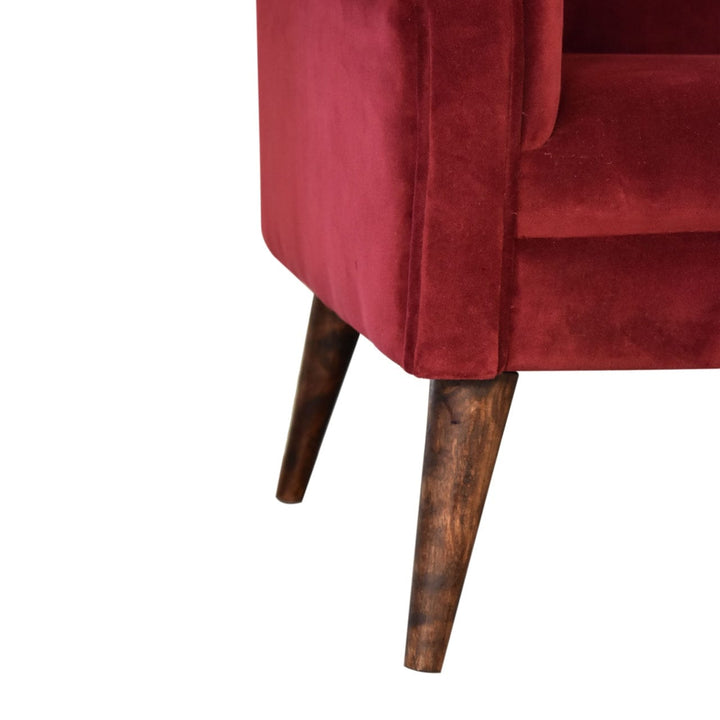 Nordic Wine Velvet Style Armchair - Solid Mango Wood Accent Chair for Living Room - product view 7 showing handcrafted...