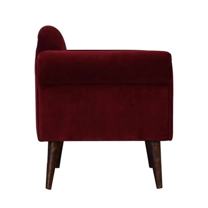 Nordic Wine Velvet Style Armchair - Solid Mango Wood Accent Chair for Living Room - product view 8 showing handcrafted...