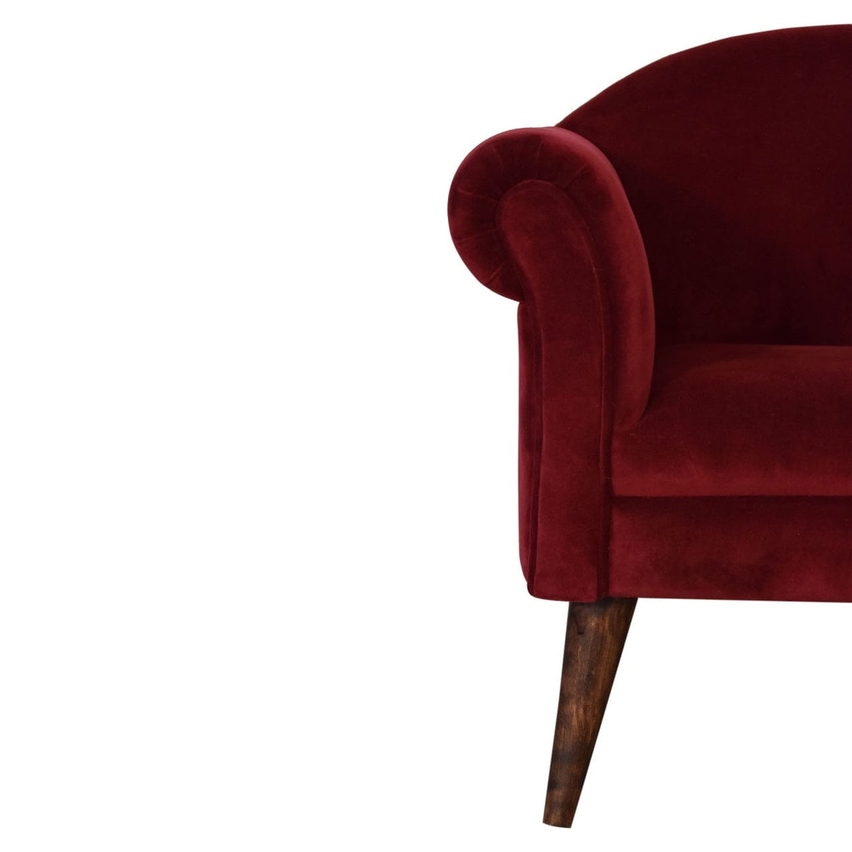 Nordic Wine Velvet Style Armchair - Solid Mango Wood Accent Chair for Living Room - product view 5 showing handcrafted...