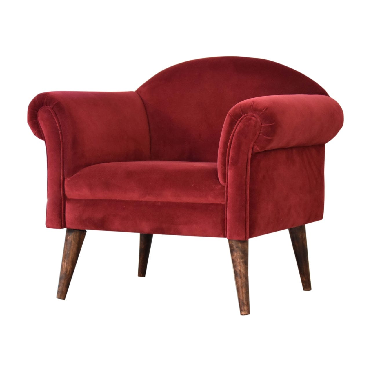 Nordic Wine Velvet Style Armchair - Solid Mango Wood Accent Chair for Living Room - product view 2 showing handcrafted...