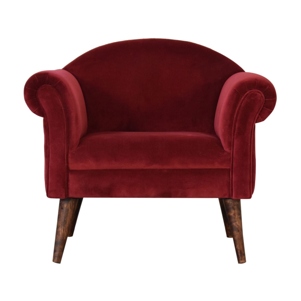 Nordic Wine Velvet Style Armchair - Solid Mango Wood Accent Chair for Living Room - main view showing handcrafted solid...