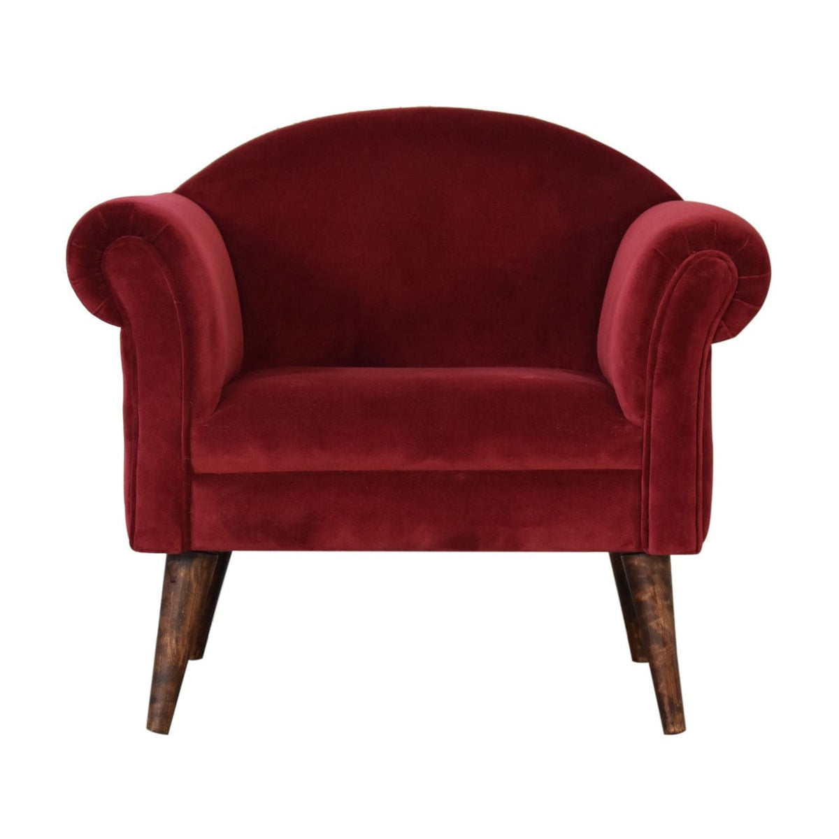 Nordic Wine Velvet Style Armchair - Solid Mango Wood Accent Chair for Living Room - main view showing handcrafted solid...