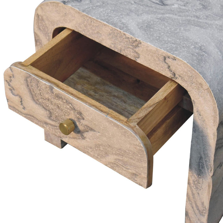 Nouveau Nightstand - Solid Mango Wood Bedside Table for Bedroom - product view 6 showing handcrafted solid mango wood...