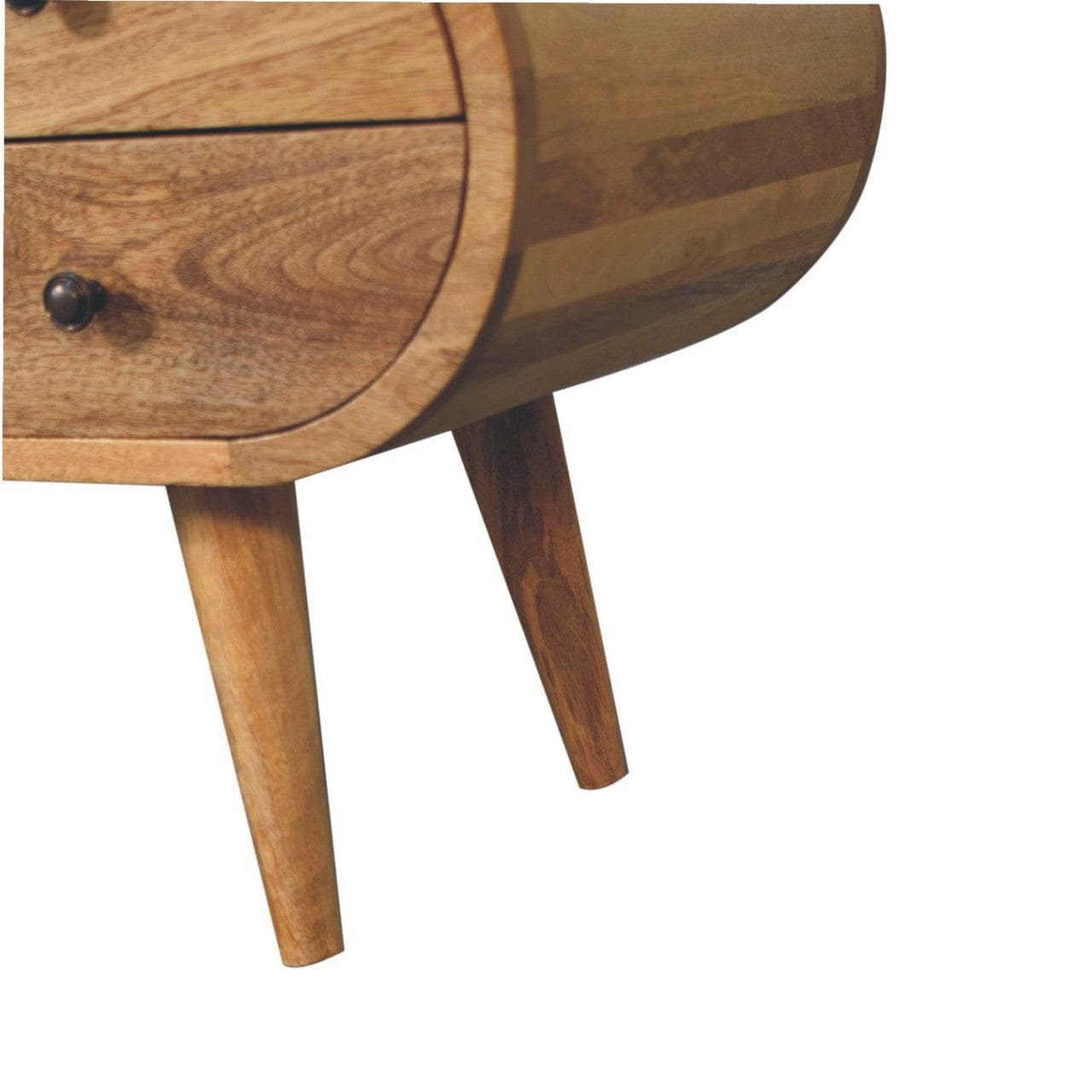 Oak-ish Circular TV Stand - Solid Mango Wood Entertainment Center for Living Room - product view 7 showing handcrafted...