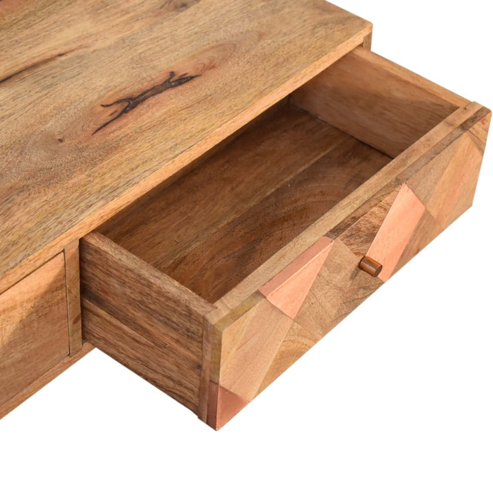 Oak-ish Copper Inlay Coffee Table - Solid Mango Wood Center Table for Living Room - product view 5 showing handcrafted...