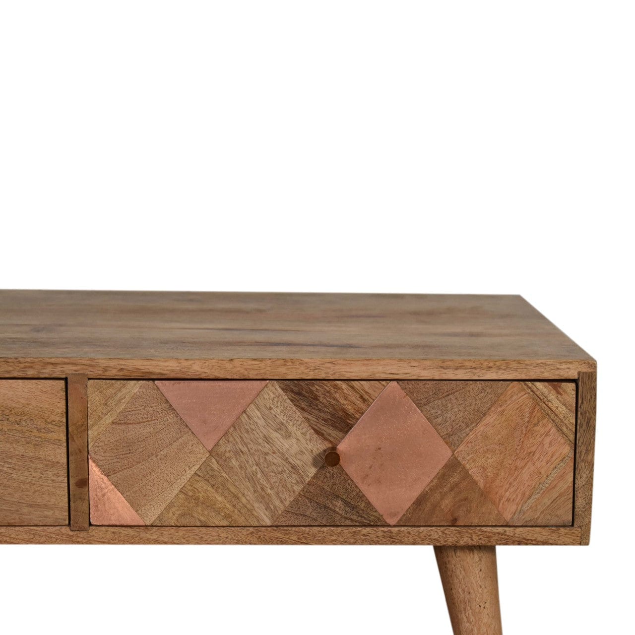 Oak-ish Copper Inlay Coffee Table - Solid Mango Wood Center Table for Living Room - product view 3 showing handcrafted...