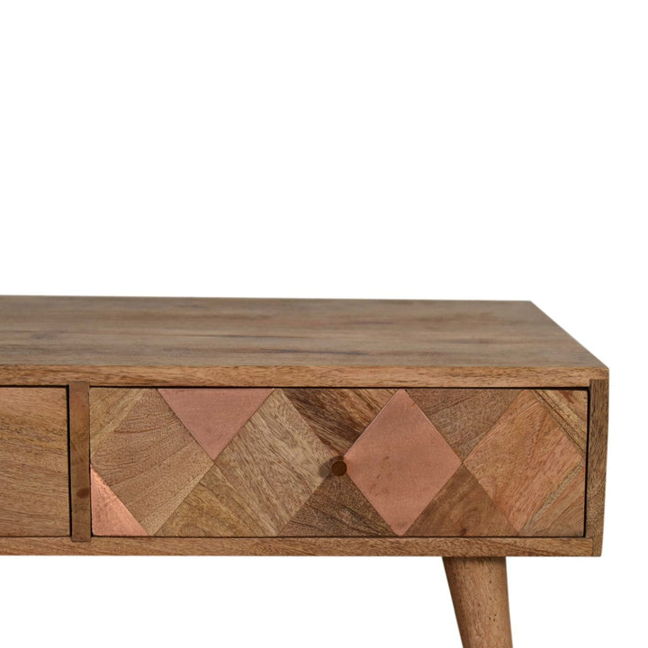 Oak-ish Copper Inlay Coffee Table - Solid Mango Wood Center Table for Living Room - product view 3 showing handcrafted...