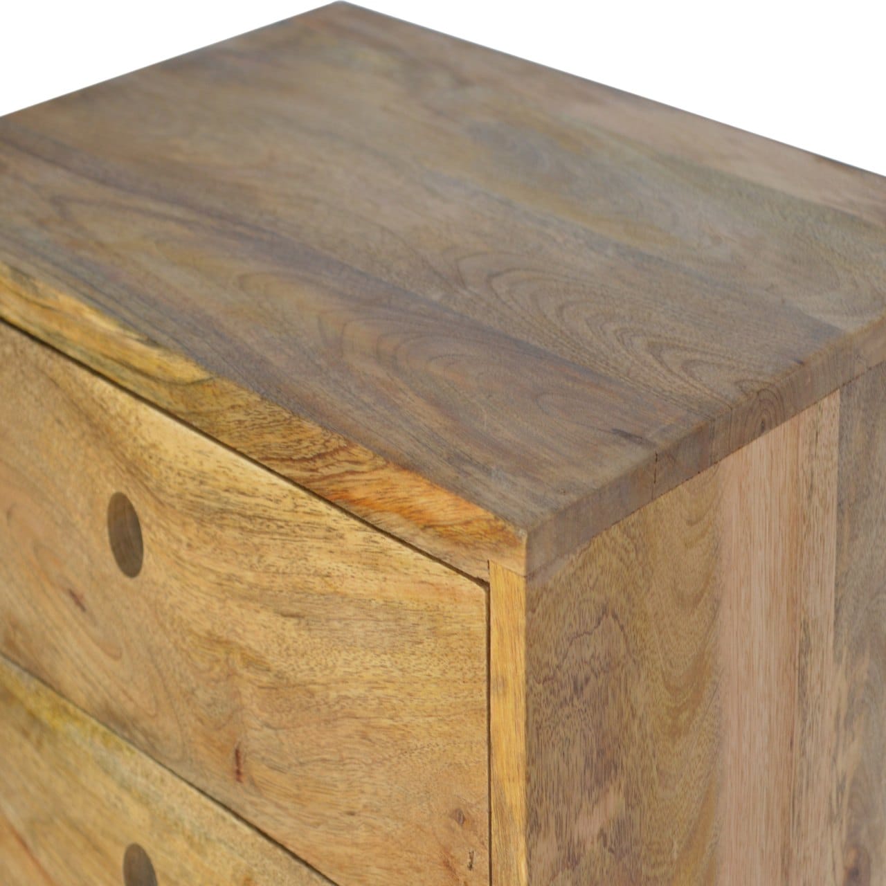 Oak-ish Floating Nightstand - Solid Mango Wood Bedside Table for Bedroom - product view 3 showing handcrafted solid mango...