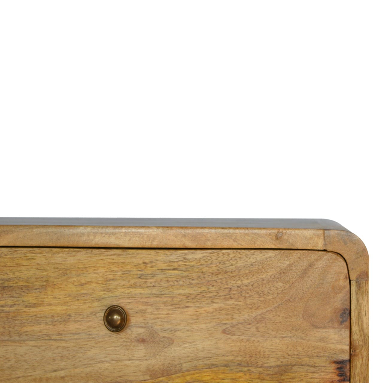 Oak-ish 2 Drawer Floating Nightstand - Solid Mango Wood Bedside Table for Bedroom - product view 4 showing handcrafted...