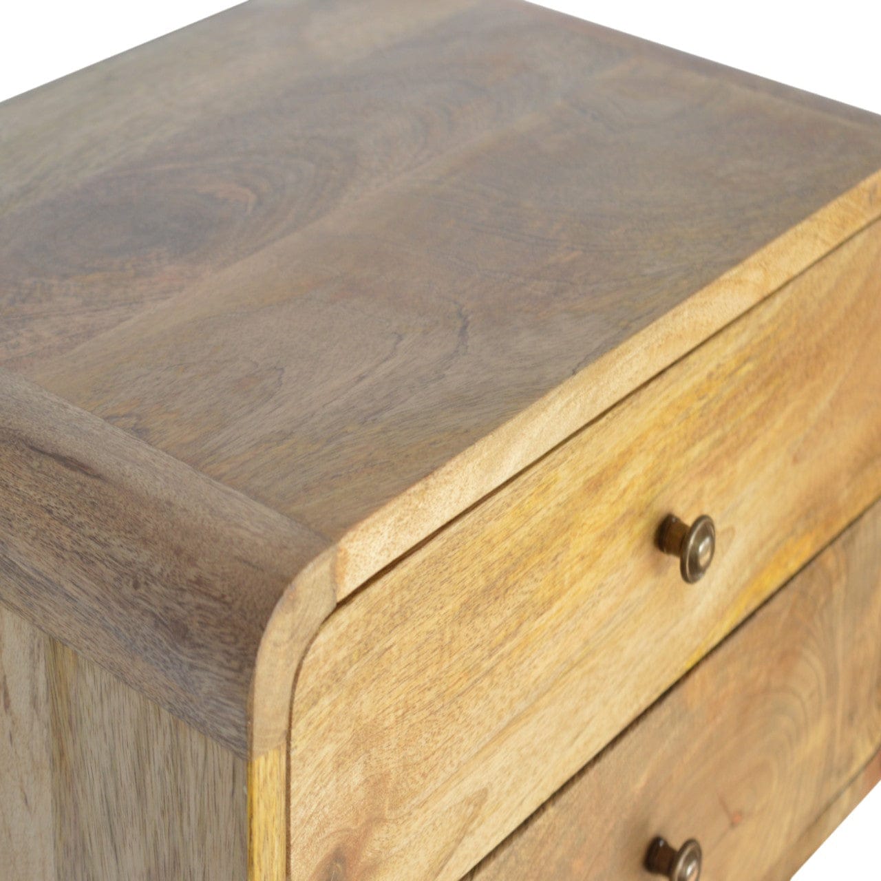 Oak-ish 2 Drawer Floating Nightstand - Solid Mango Wood Bedside Table for Bedroom - product view 6 showing handcrafted...