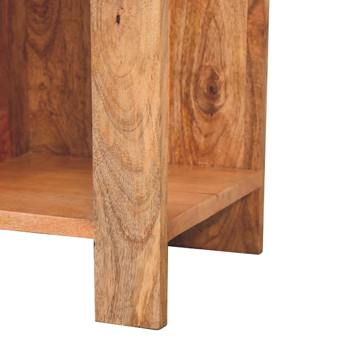 Oak-ish Box Nightstand - Solid Mango Wood Bedside Table for Bedroom - product view 7 showing handcrafted solid mango wood...