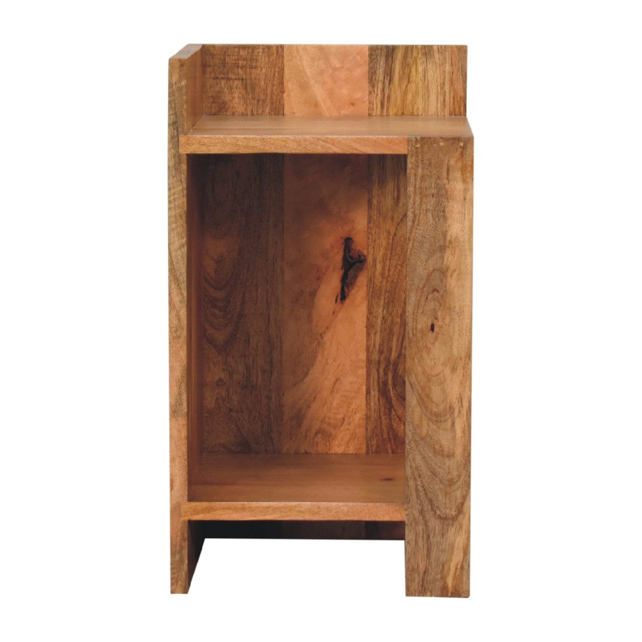 Oak-ish Box Nightstand - Solid Mango Wood Bedside Table for Bedroom - product view 2 showing handcrafted solid mango wood...