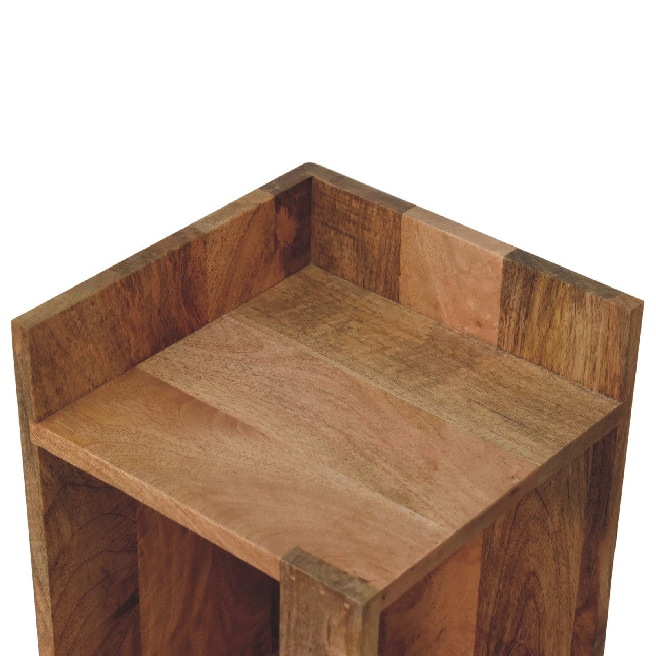 Oak-ish Box Nightstand - Solid Mango Wood Bedside Table for Bedroom - product view 6 showing handcrafted solid mango wood...