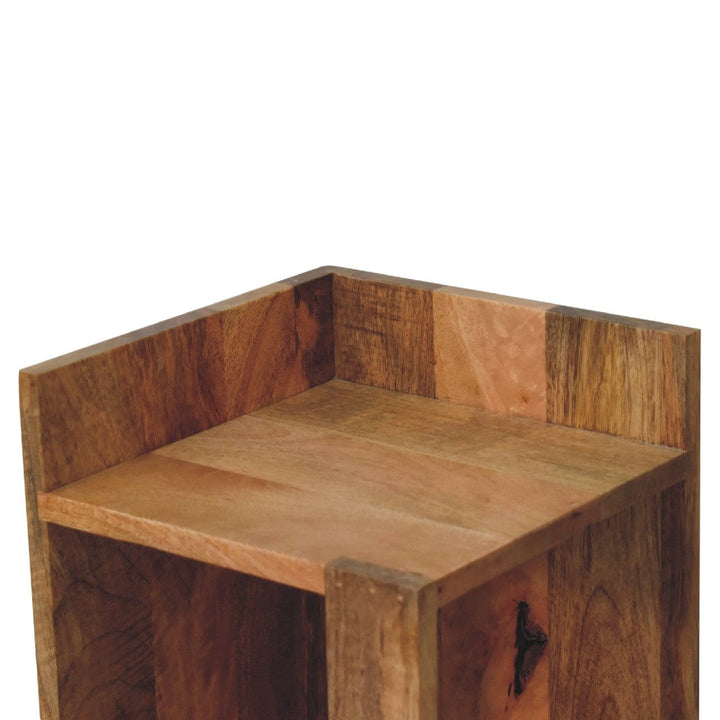Oak-ish Box Nightstand - Solid Mango Wood Bedside Table for Bedroom - product view 5 showing handcrafted solid mango wood...