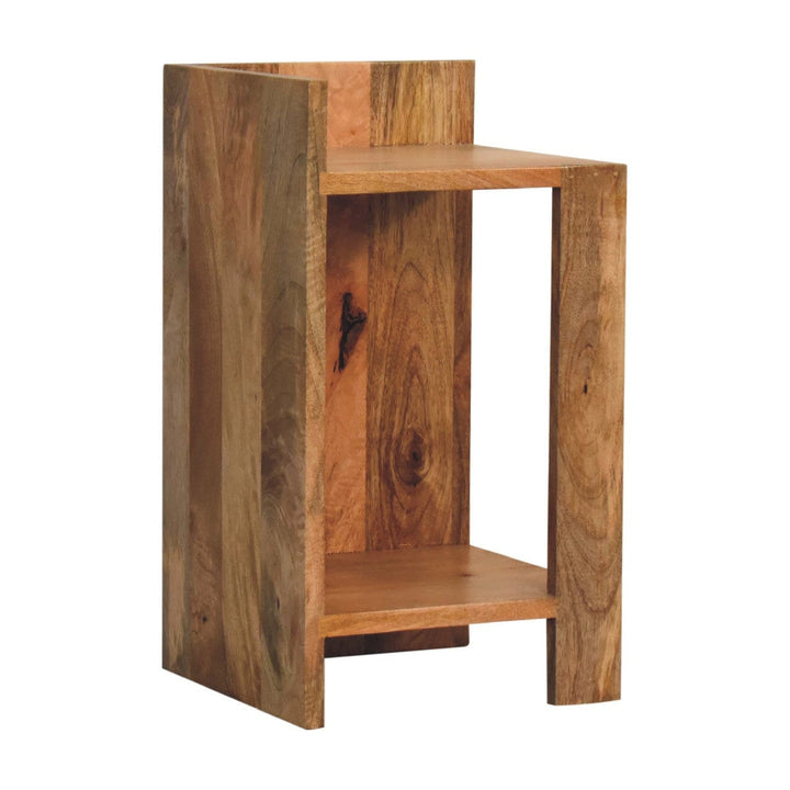 Oak-ish Box Nightstand - Solid Mango Wood Bedside Table for Bedroom - product view 4 showing handcrafted solid mango wood...