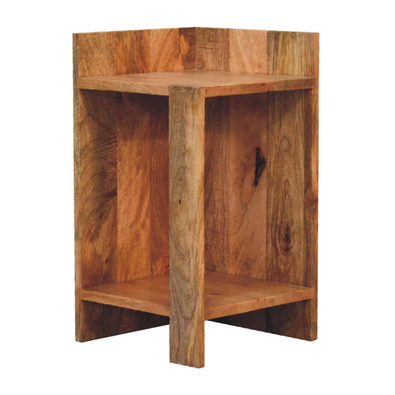 Oak-ish Box Nightstand - Solid Mango Wood Bedside Table for Bedroom - product view 3 showing handcrafted solid mango wood...