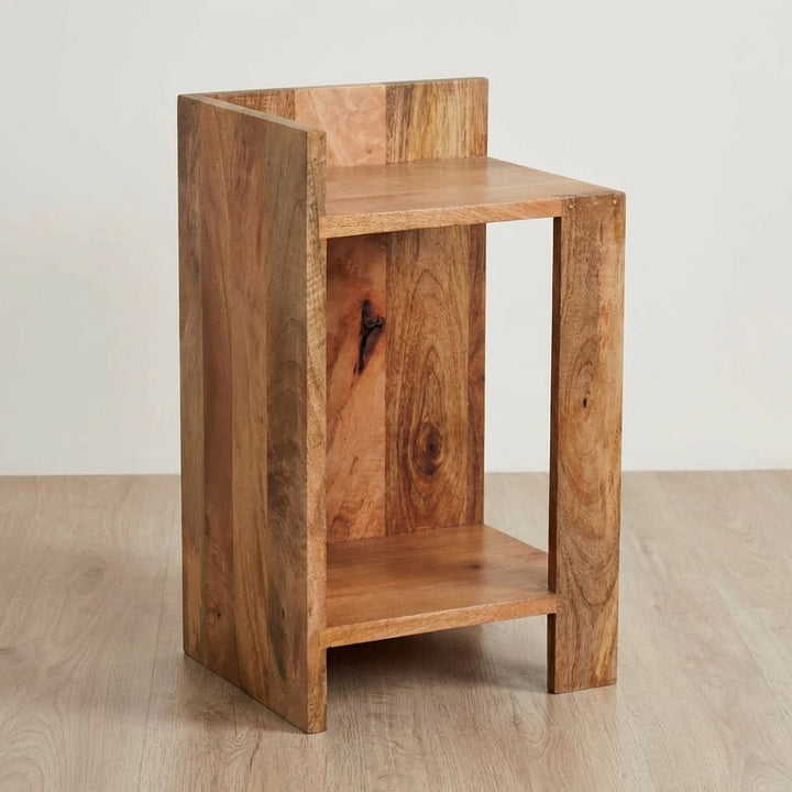 Oak-ish Box Nightstand - Solid Mango Wood Bedside Table for Bedroom - main view showing handcrafted solid mango wood...