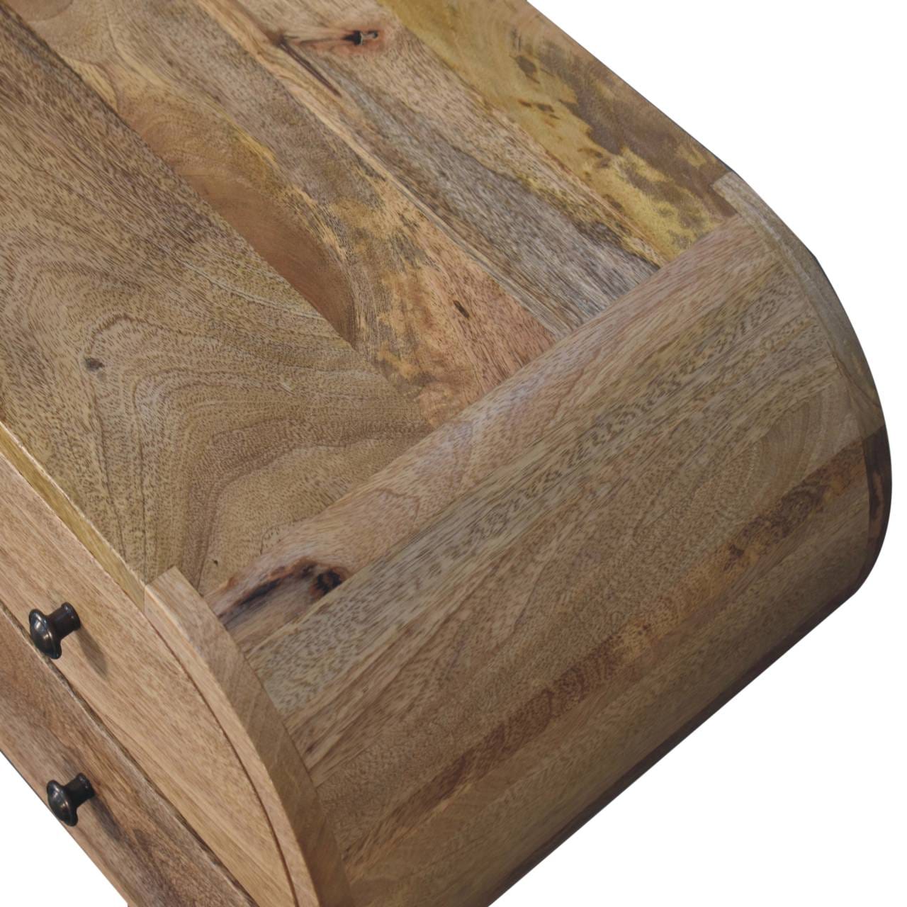 Oak-ish Circular TV Stand - Solid Mango Wood Entertainment Center for Living Room - product view 5 showing handcrafted...