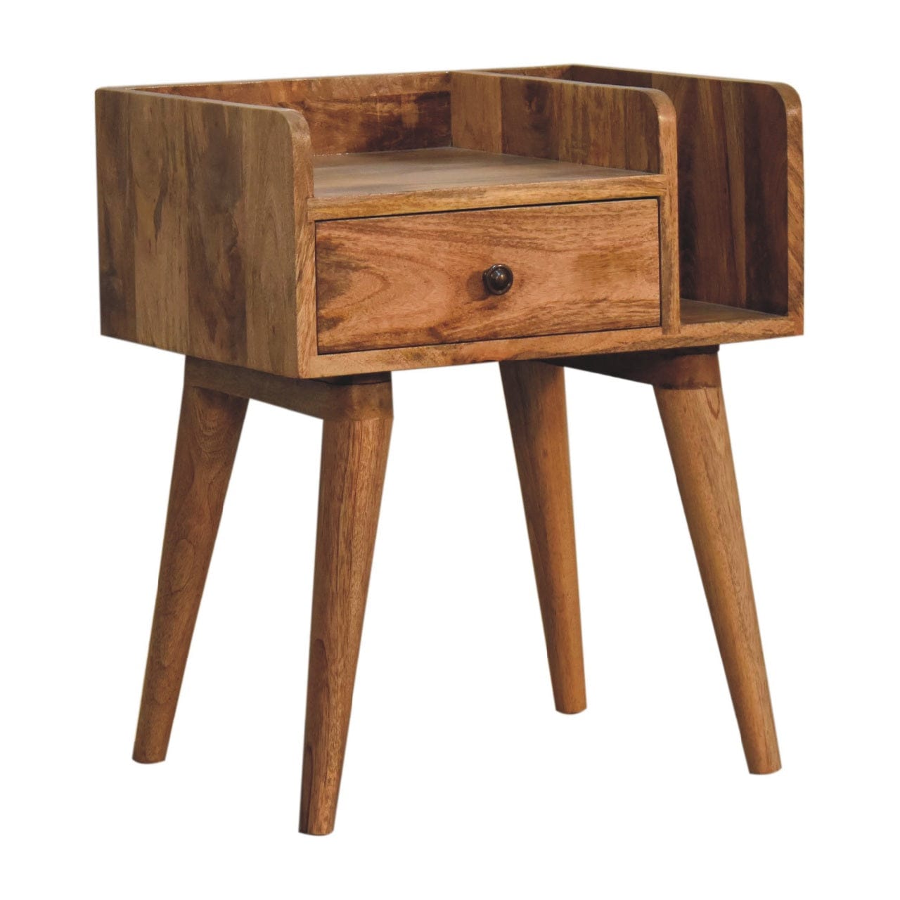 Oak-ish Collective Nightstand - Solid Mango Wood Bedside Table for Bedroom - product view 2 showing handcrafted solid...