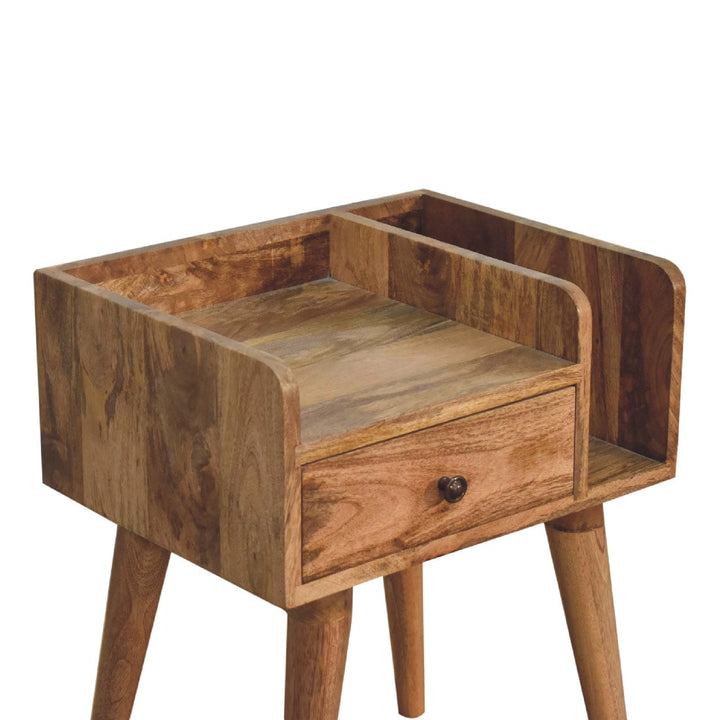 Oak-ish Collective Nightstand - Solid Mango Wood Bedside Table for Bedroom - product view 4 showing handcrafted solid...