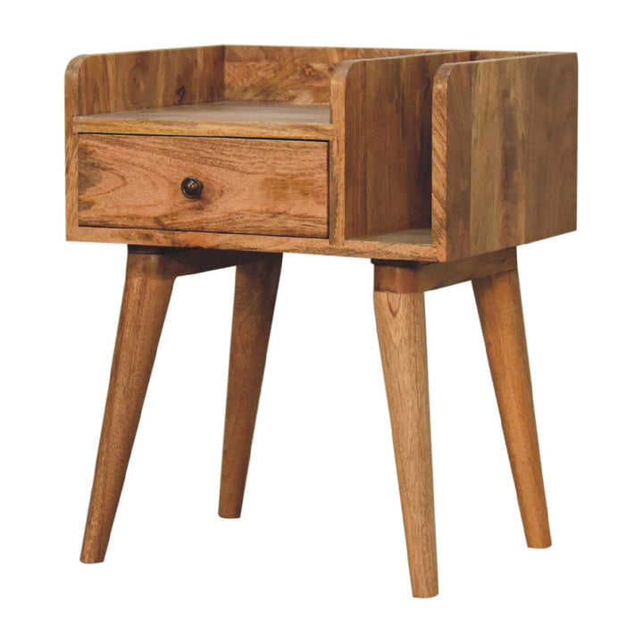 Oak-ish Collective Nightstand - Solid Mango Wood Bedside Table for Bedroom - product view 3 showing handcrafted solid...
