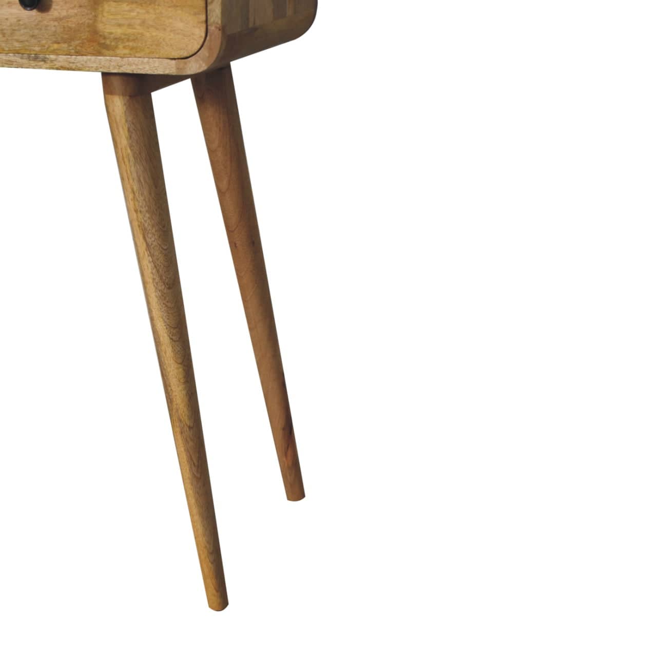 Oak-ish Curved Hallway Table in Solid Mango Wood - product view 7 showing handcrafted solid mango wood furniture