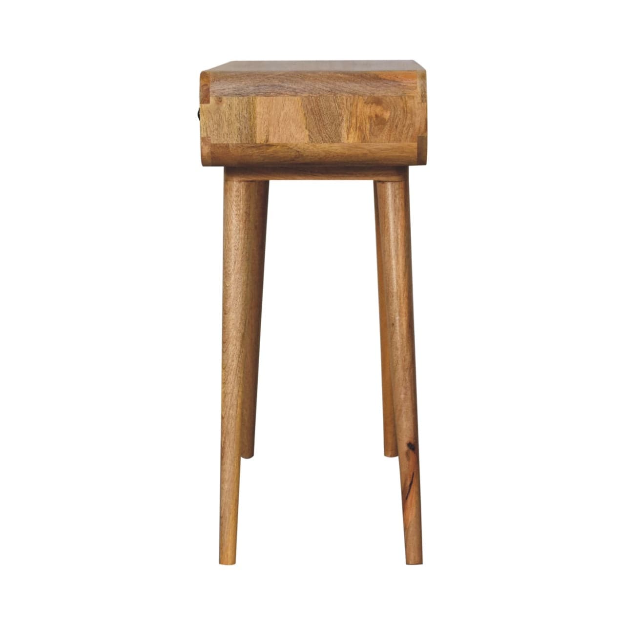 Oak-ish Curved Hallway Table in Solid Mango Wood - product view 8 showing handcrafted solid mango wood furniture
