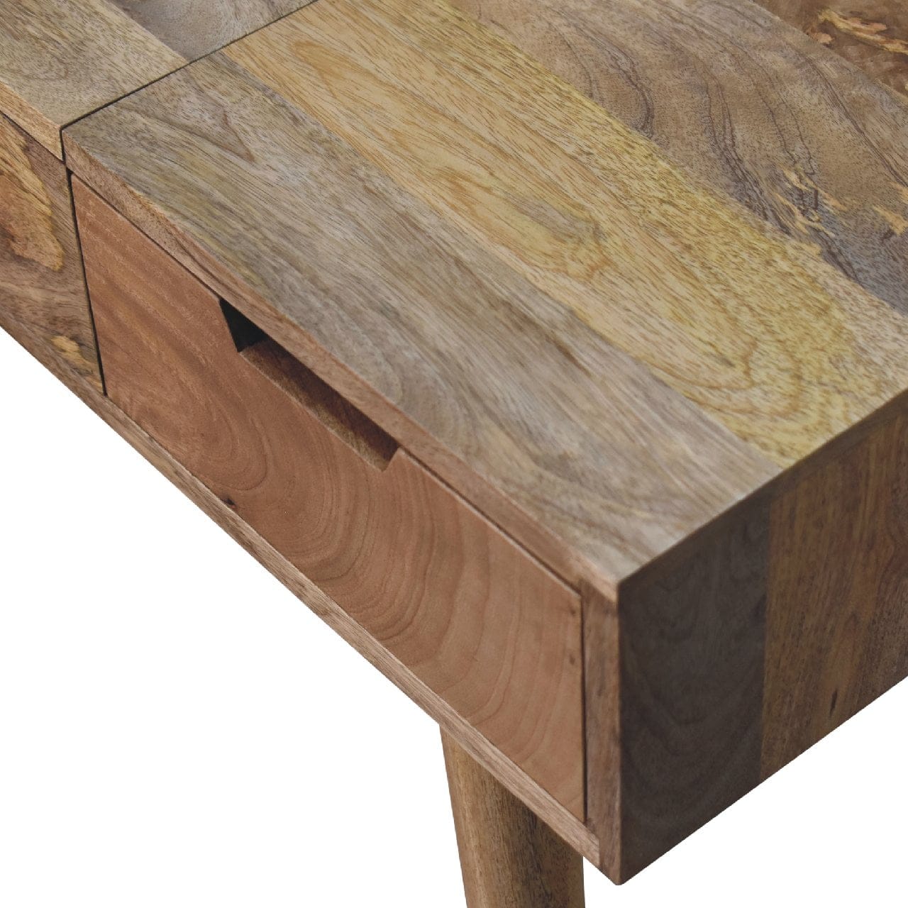 Oak-ish Dressing Table - Solid Mango Wood Vanity Table for Bedroom - product view 6 showing handcrafted solid mango wood desk