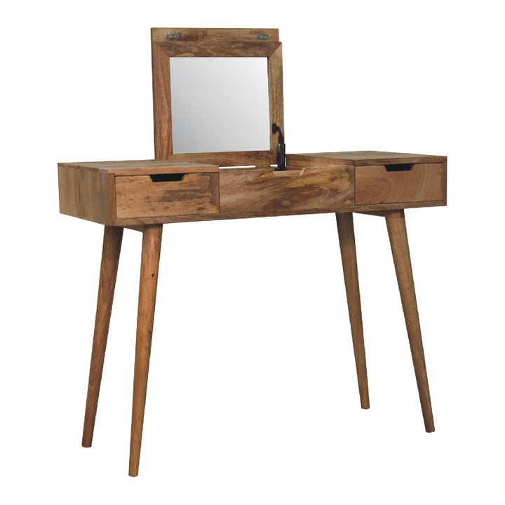 Oak-ish Dressing Table - Solid Mango Wood Vanity Table for Bedroom - product view 8 showing handcrafted solid mango wood desk