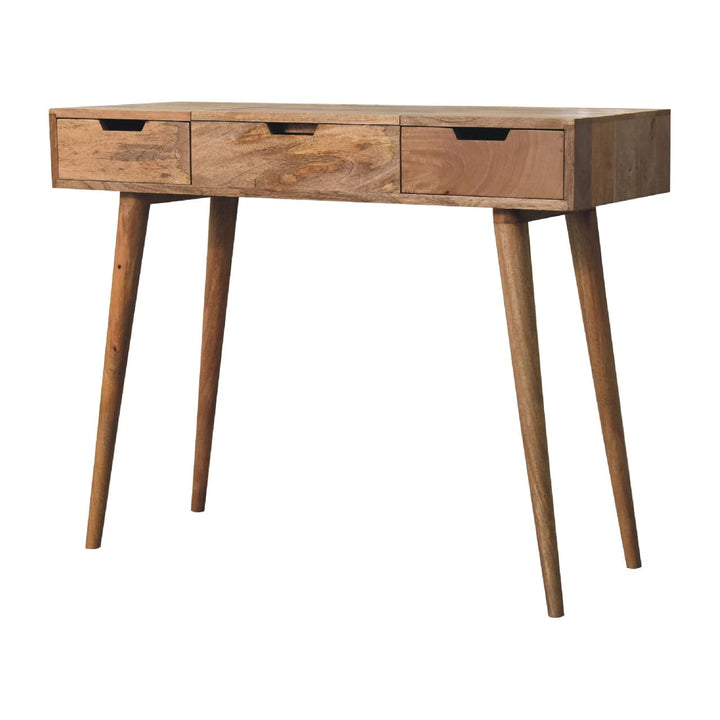 Oak-ish Dressing Table - Solid Mango Wood Vanity Table for Bedroom - product view 4 showing handcrafted solid mango wood desk