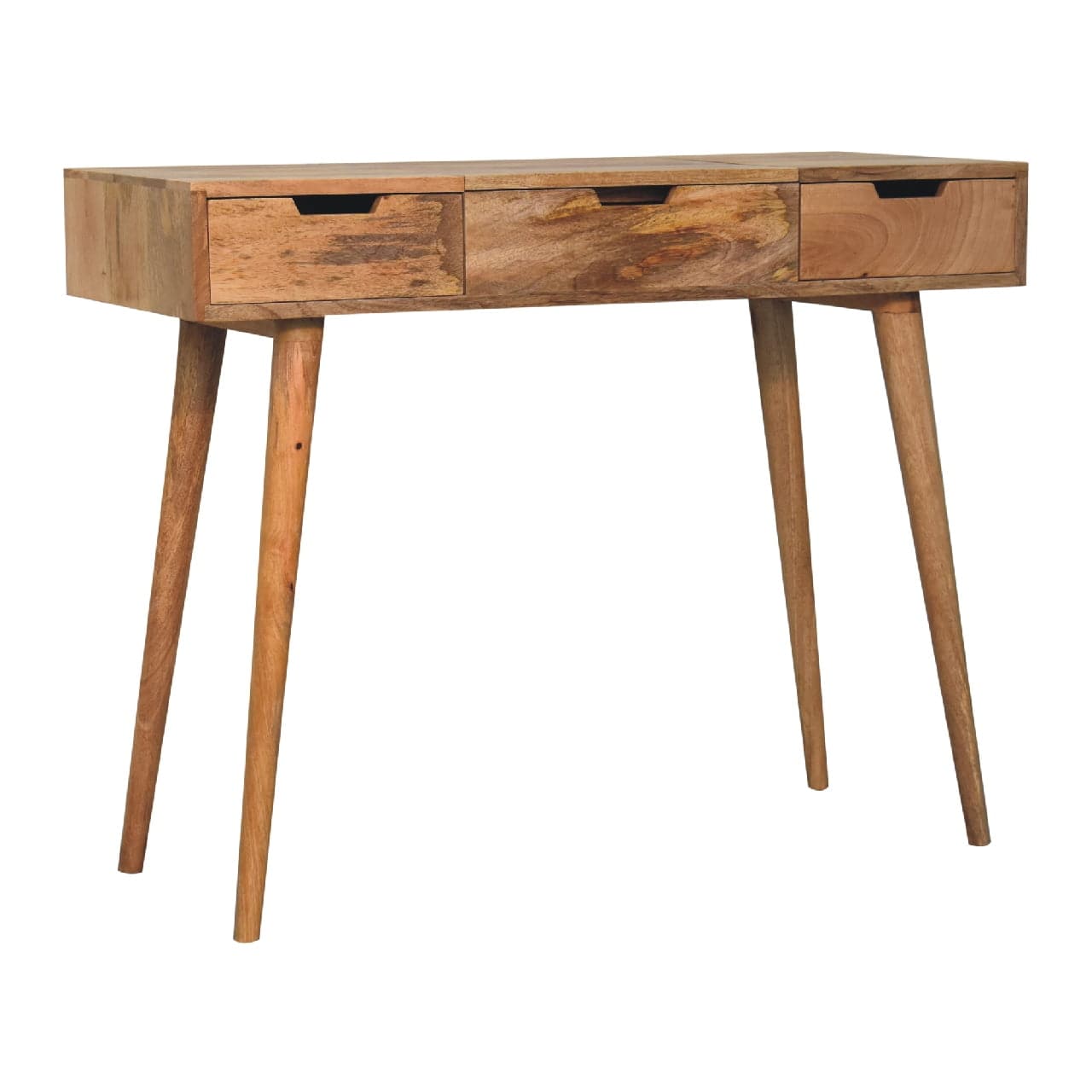 Oak-ish Dressing Table - Solid Mango Wood Vanity Table for Bedroom - product view 3 showing handcrafted solid mango wood desk