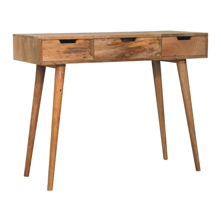 Oak-ish Dressing Table - Solid Mango Wood Vanity Table for Bedroom - product view 3 showing handcrafted solid mango wood desk
