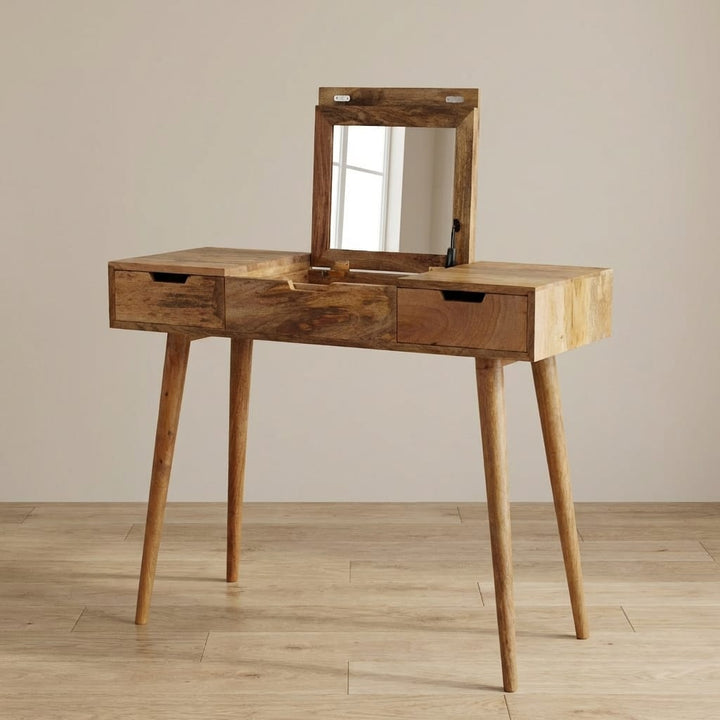 Oak-ish Dressing Table - Solid Mango Wood Vanity Table for Bedroom - main view showing handcrafted solid mango wood desk