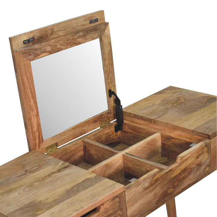 Oak-ish Dressing Table - Solid Mango Wood Vanity Table for Bedroom - product view 5 showing handcrafted solid mango wood desk