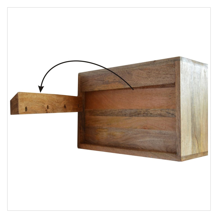 Oak-ish Floating Nightstand - Solid Mango Wood Bedside Table for Bedroom - product view 7 showing handcrafted solid mango...