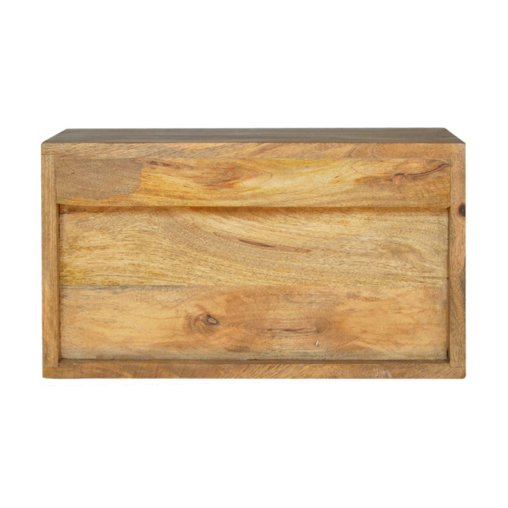 Oak-ish Floating Nightstand - Solid Mango Wood Bedside Table for Bedroom - product view 8 showing handcrafted solid mango...