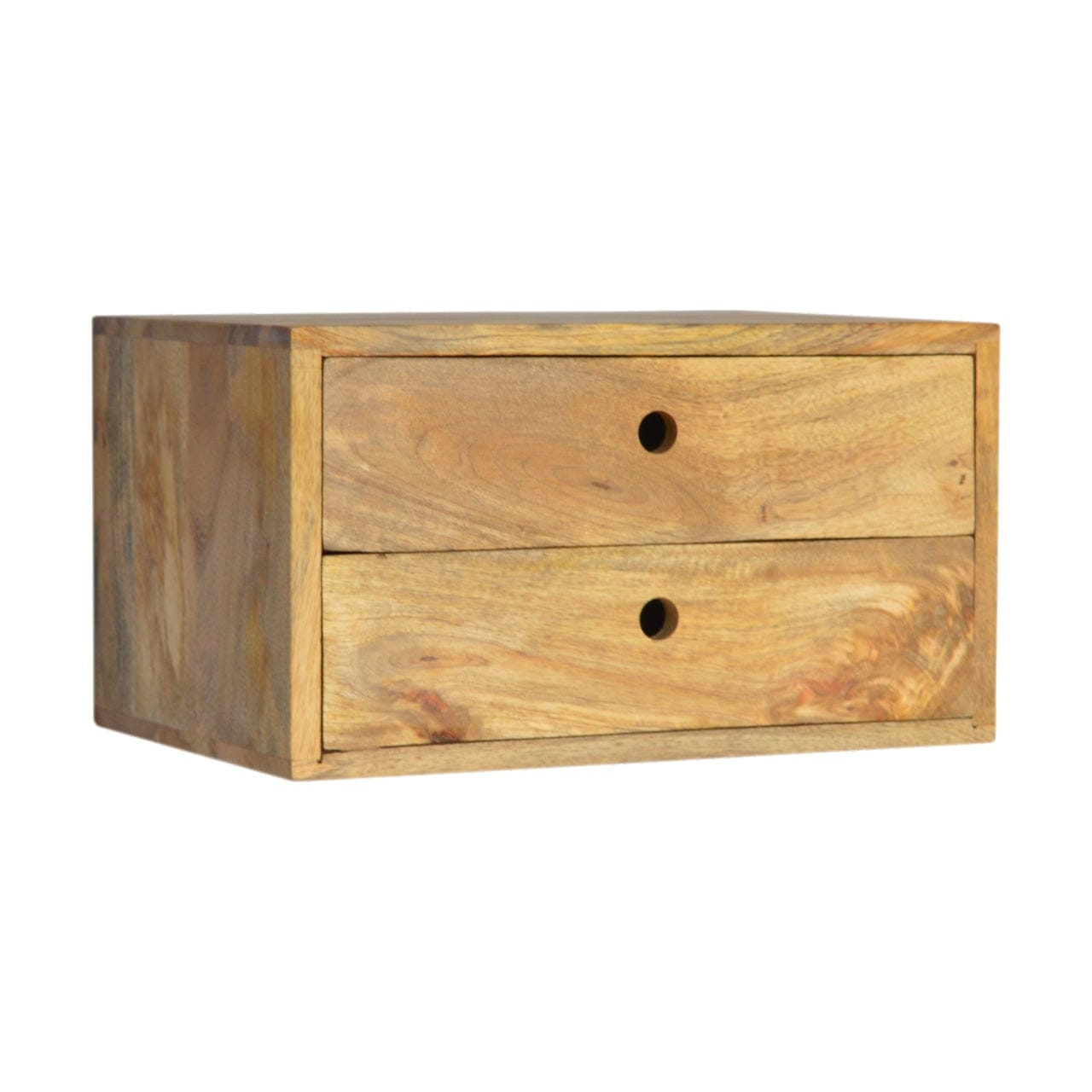 Oak-ish Floating Nightstand - Solid Mango Wood Bedside Table for Bedroom - main view showing handcrafted solid mango wood...