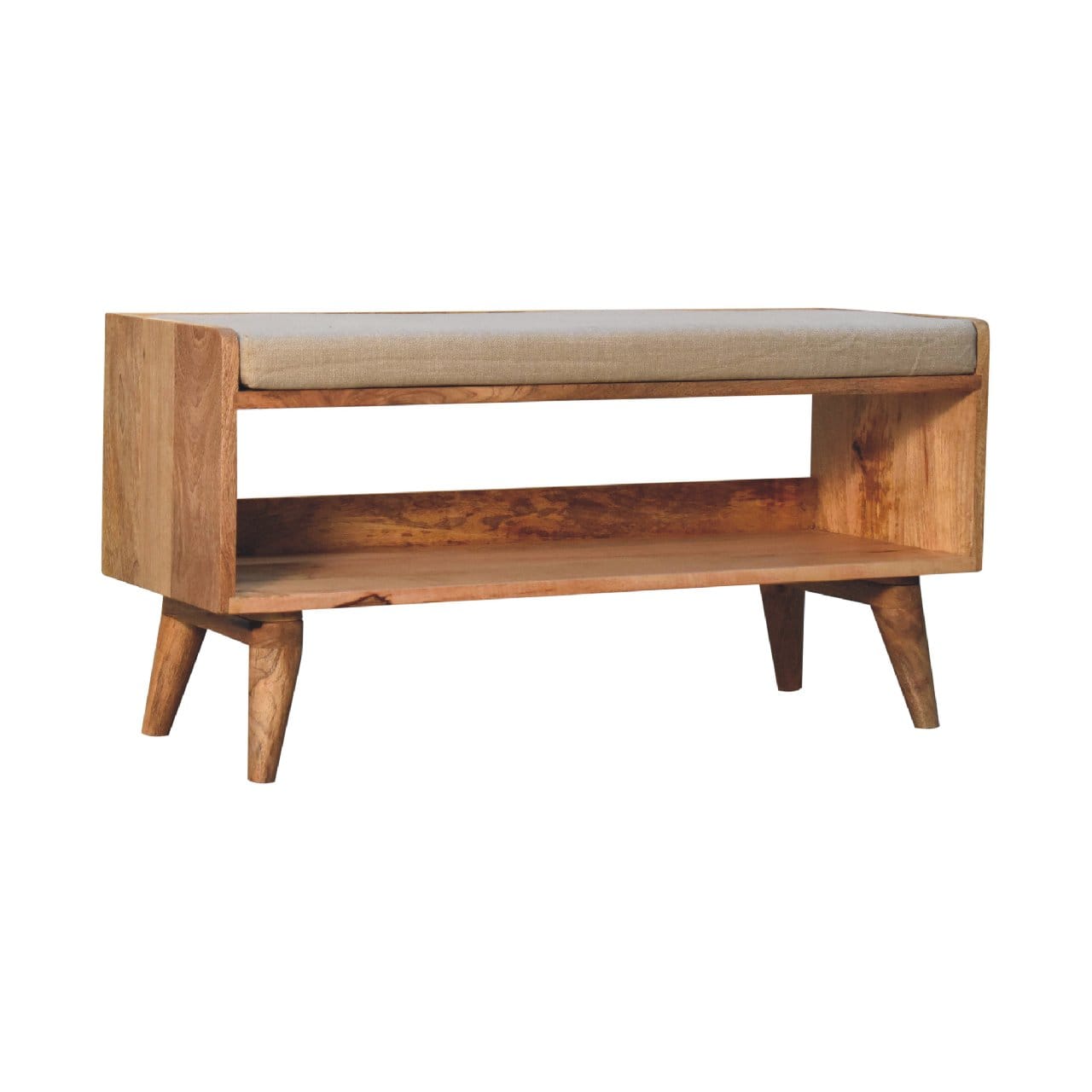 Oak-ish Nordic Storage Bench - Solid Mango Wood Seating Furniture for Entryway - main view showing handcrafted solid...
