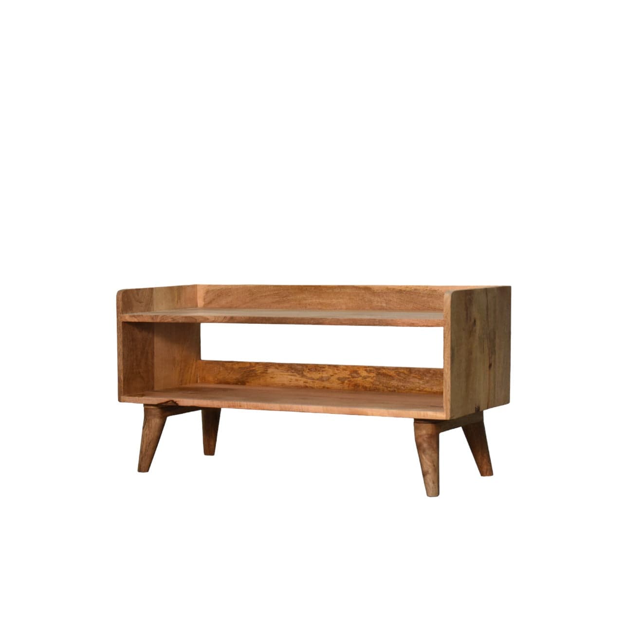 Oak-ish Nordic Storage Bench - Solid Mango Wood Seating Furniture for Entryway - main view showing handcrafted solid...