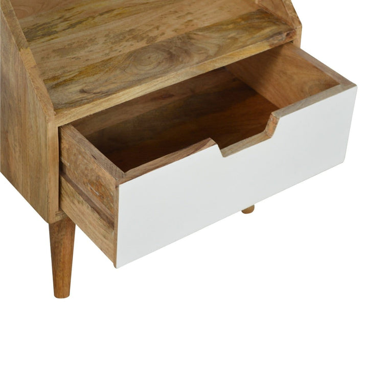 Oak-ish Painted Raised Nightstand - Solid Mango Wood Bedside Table for Bedroom - product view 5 showing handcrafted solid...