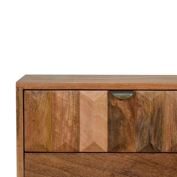 Oak-ish Prism Nightstand - Solid Mango Wood Bedside Table for Bedroom - product view 4 showing handcrafted solid mango...