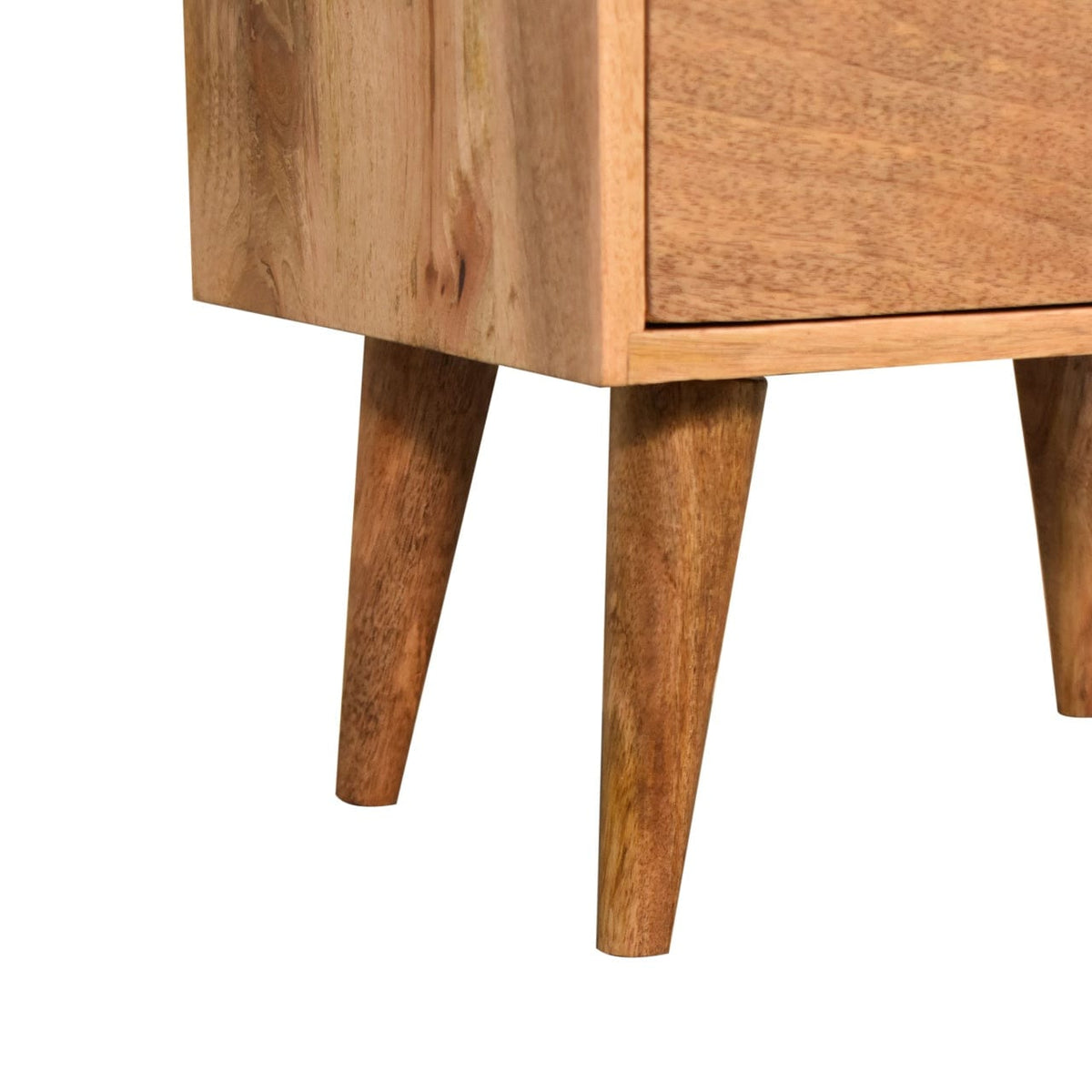 Oak-ish Prism Nightstand - Solid Mango Wood Bedside Table for Bedroom - product view 7 showing handcrafted solid mango...