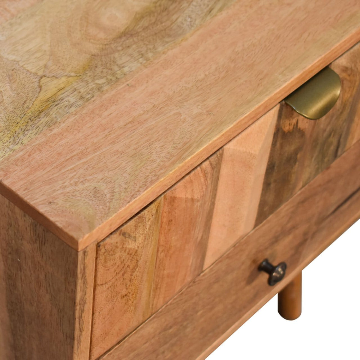 Oak-ish Prism Nightstand - Solid Mango Wood Bedside Table for Bedroom - product view 5 showing handcrafted solid mango...